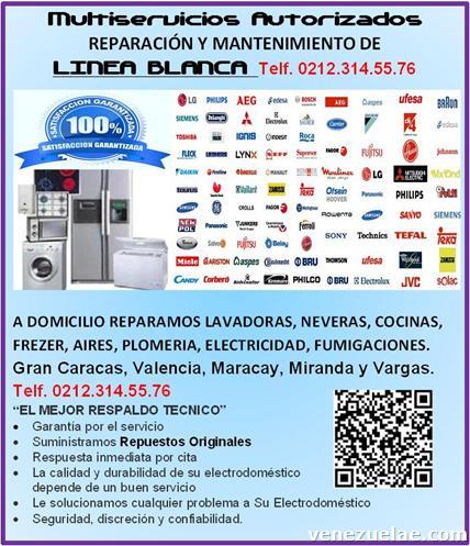 Reparaciones de línea blanca, lavadoras, neveras, cocinas. Hornos, lavavajillas, campanas, etc