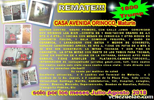 Remate De Casa Centro De Maturin, Avenida Orinoco 1800 Trump