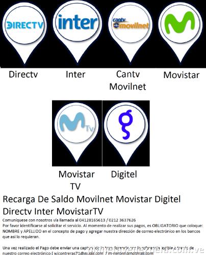 Recargas De Saldo Movistar Digitel Directv Ínter El % 15