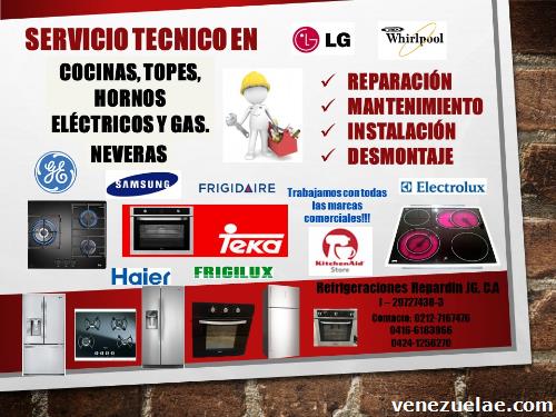Servicio Técnico en Reparaciónes de Cocinas, Topes y Hornos de todas las marcas.