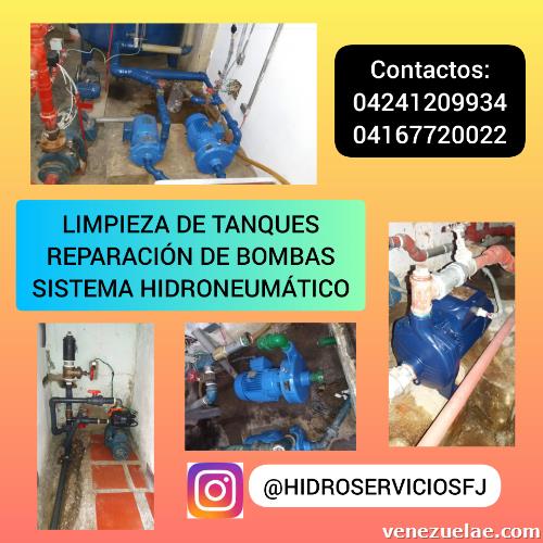 Limpieza de tanques de agua, reparación de bombas de agua, sistemas hidroneumáticos.