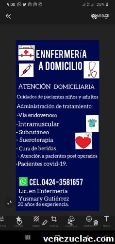 Atención de Enfermería a Domicilio mas de 20 años de experiencia. Licenciada en Enfermería