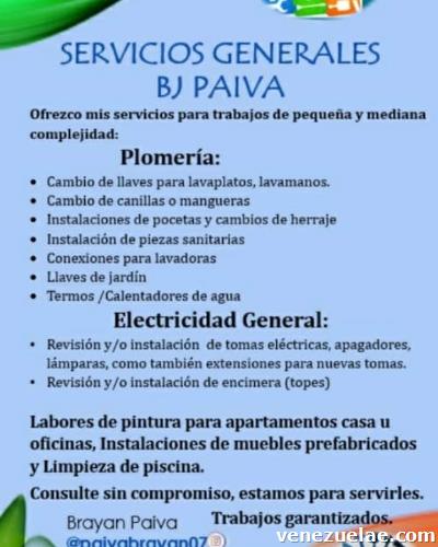 Servicios generales, plomería electricidad pintura
